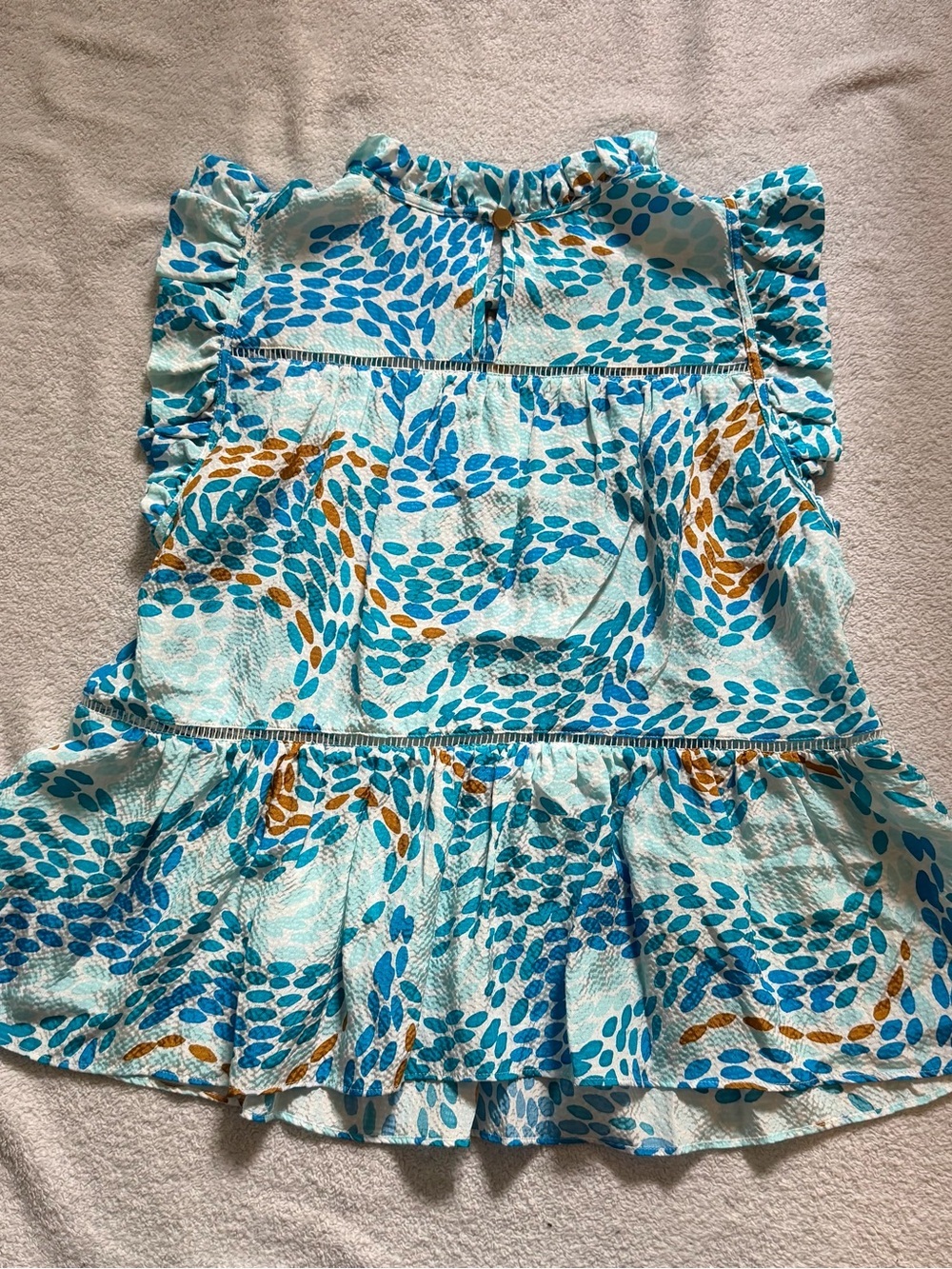 Marie Oliver | Tia Tiered Silk Blouse Blue Floral Ruffle | XS - Picture 11 of 14